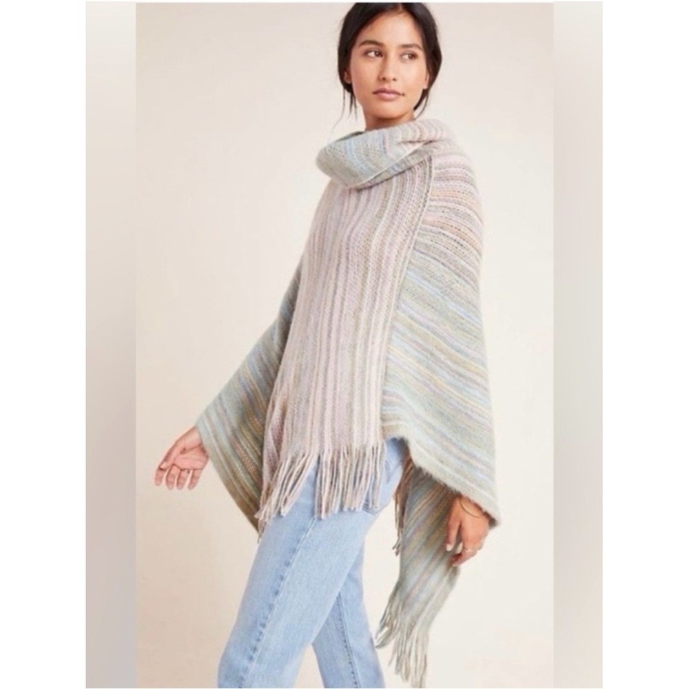 Anthropologie Saturday Sunday Vera Cowl Neck Fringe Poncho OS Bohemian Indie